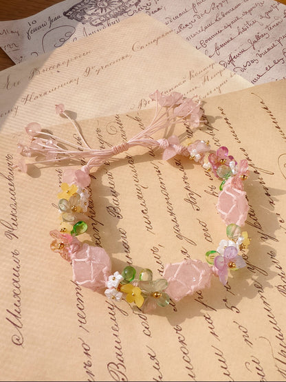 Butterfly Macramé Pink Crystal Gemstone Handwoven Bracelet